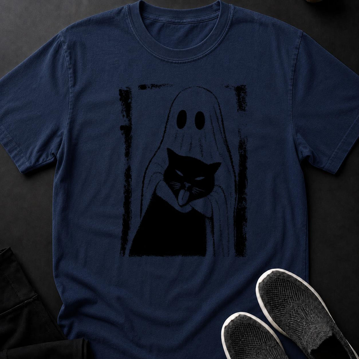 Ghost Holding Cat Dark Creepy Tee