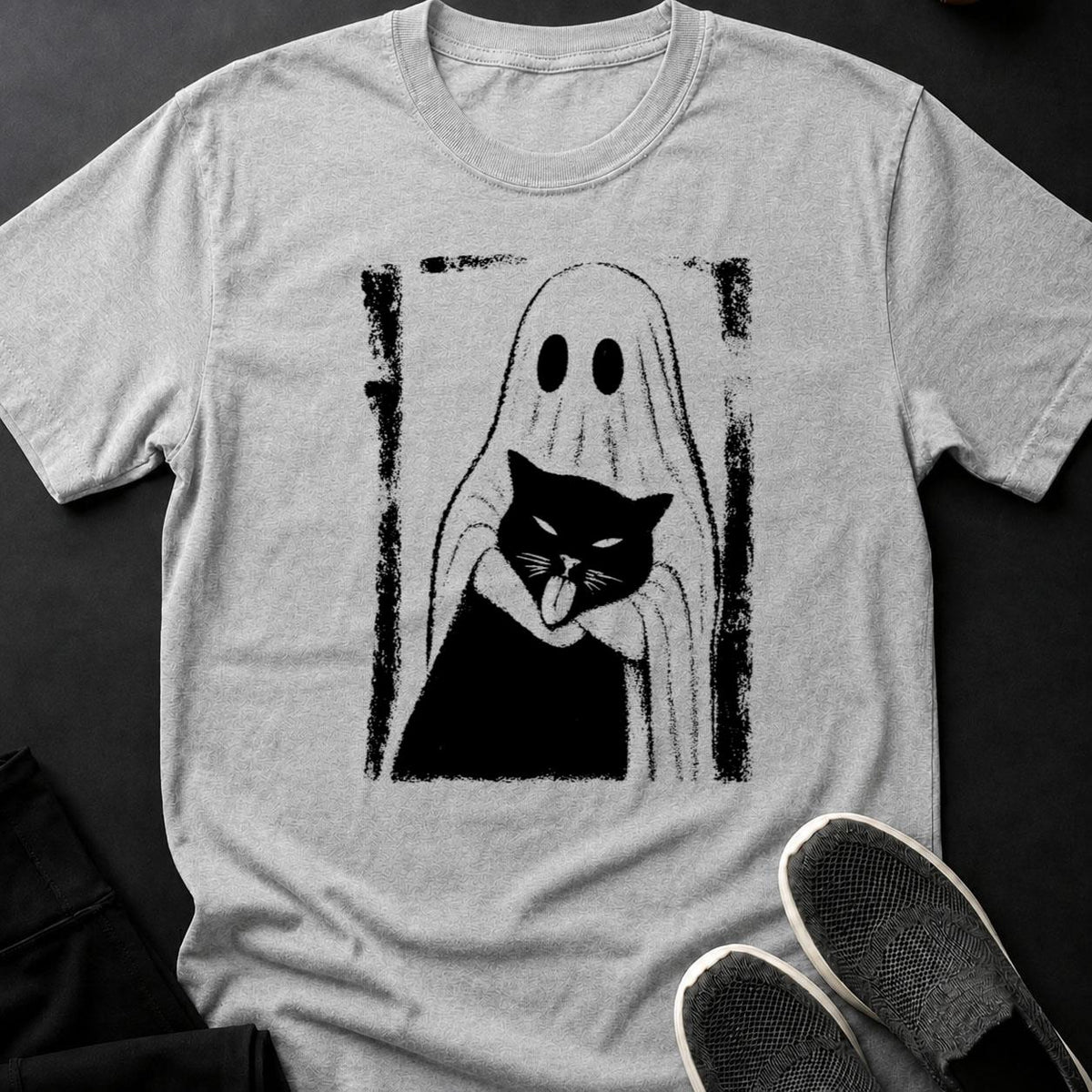 Ghost Holding Cat Dark Creepy Tee