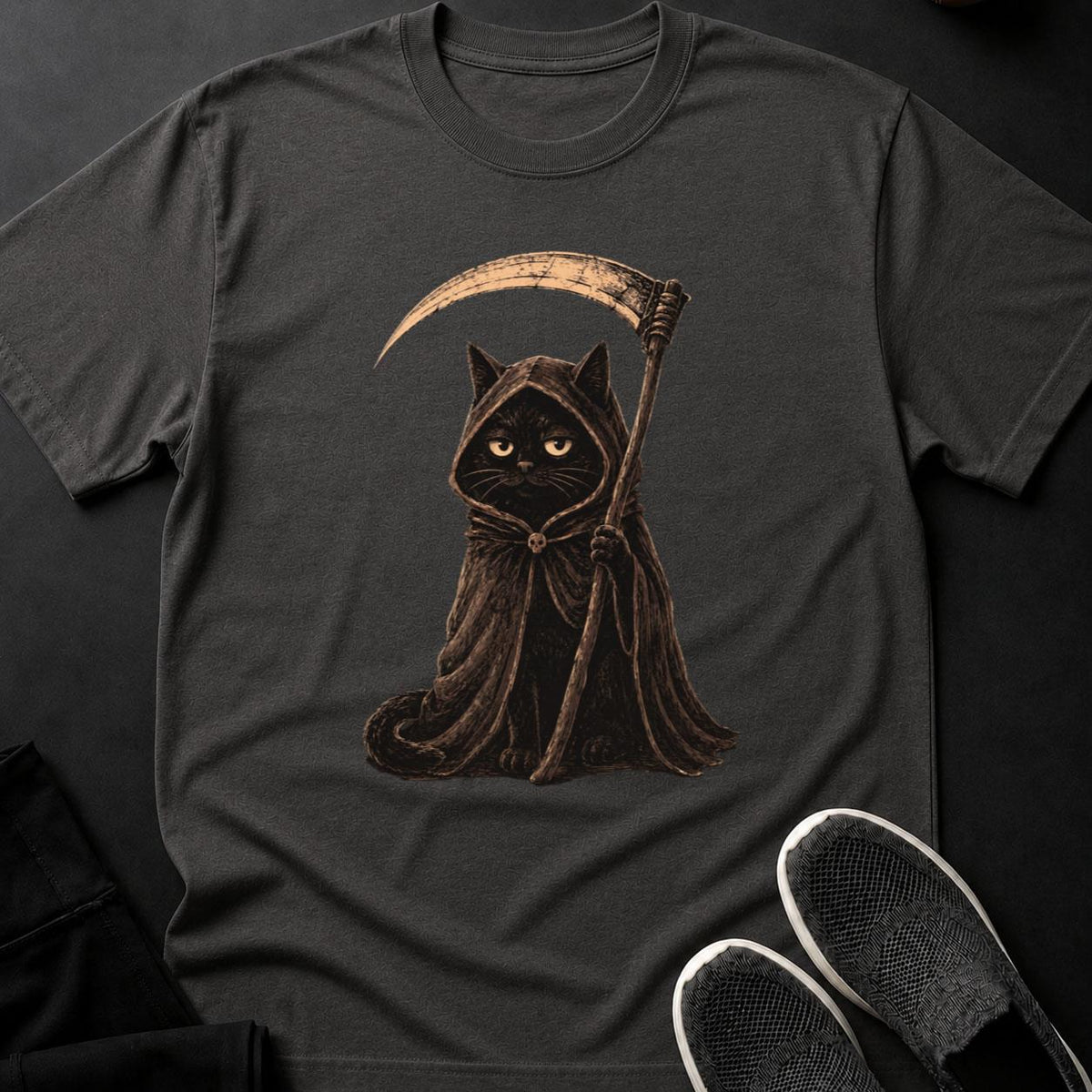 Grim Reaper Cat Scythe Hooded Tee