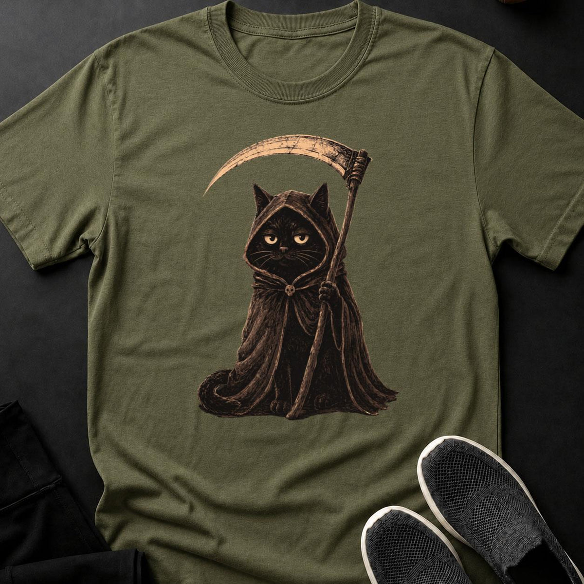 Grim Reaper Cat Scythe Hooded Tee