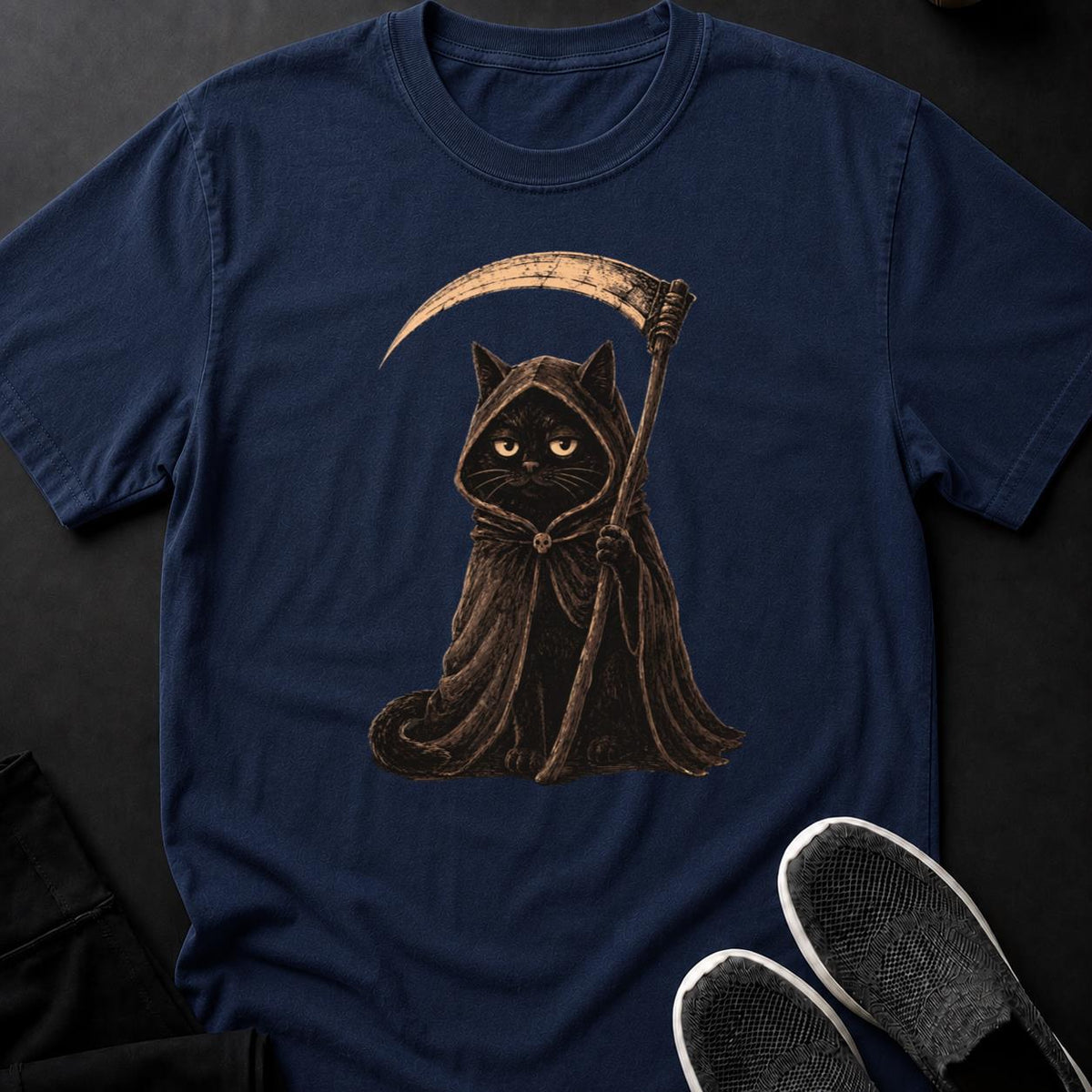 Grim Reaper Cat Scythe Hooded Tee