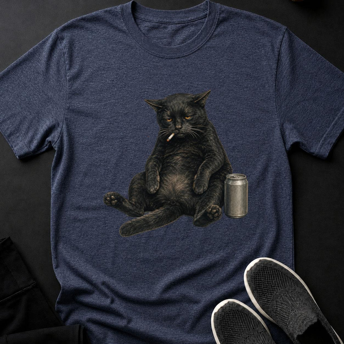 Grumpy Fat Cat Smoking With Beer Cat Tee