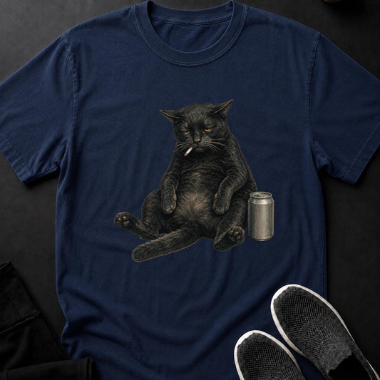 Grumpy Fat Cat Smoking With Beer Cat Tee