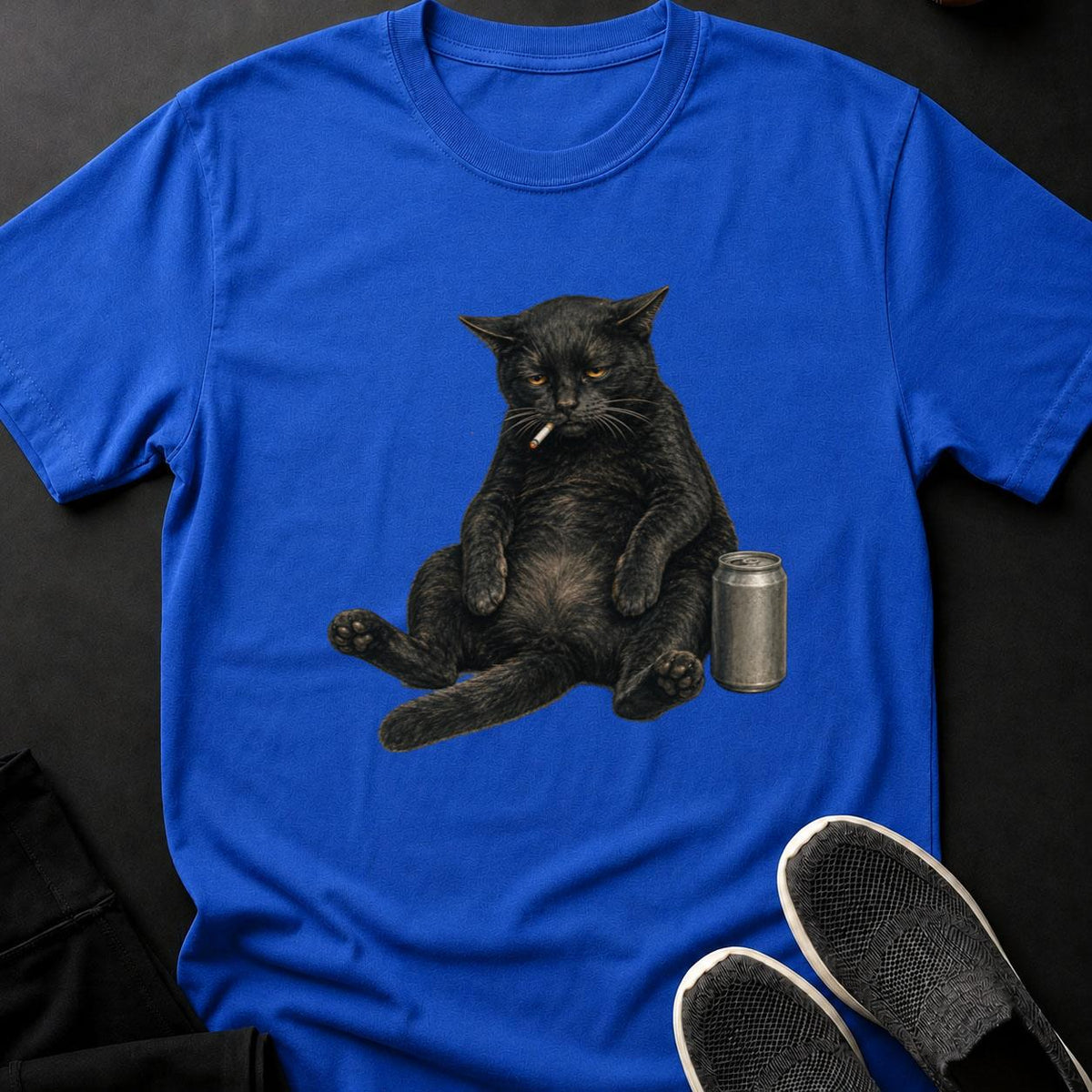 Grumpy Fat Cat Smoking With Beer Cat Tee