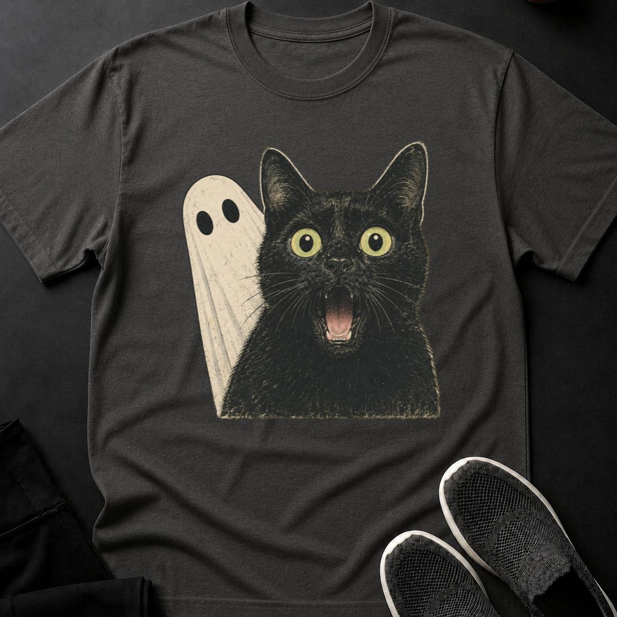 Hissing Cat And Ghost Close-Up Cat Tee