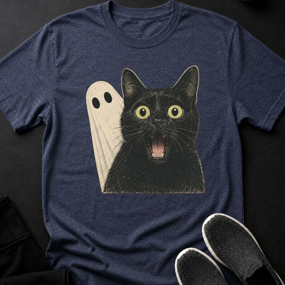 Hissing Cat And Ghost Close-Up Cat Tee