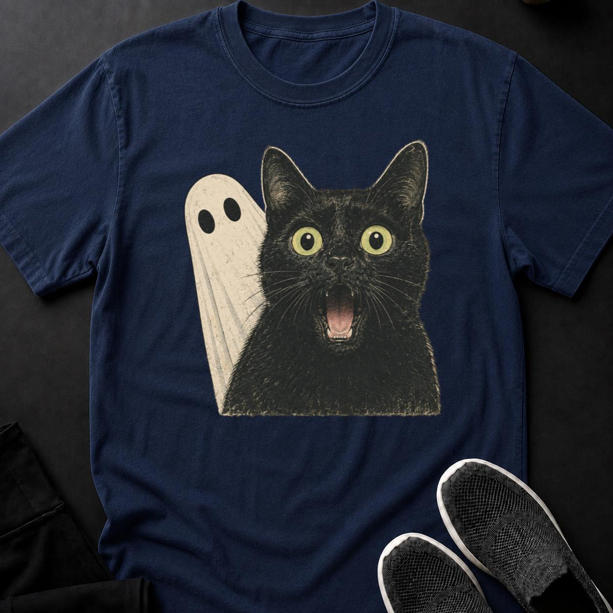 Hissing Cat And Ghost Close-Up Cat Tee