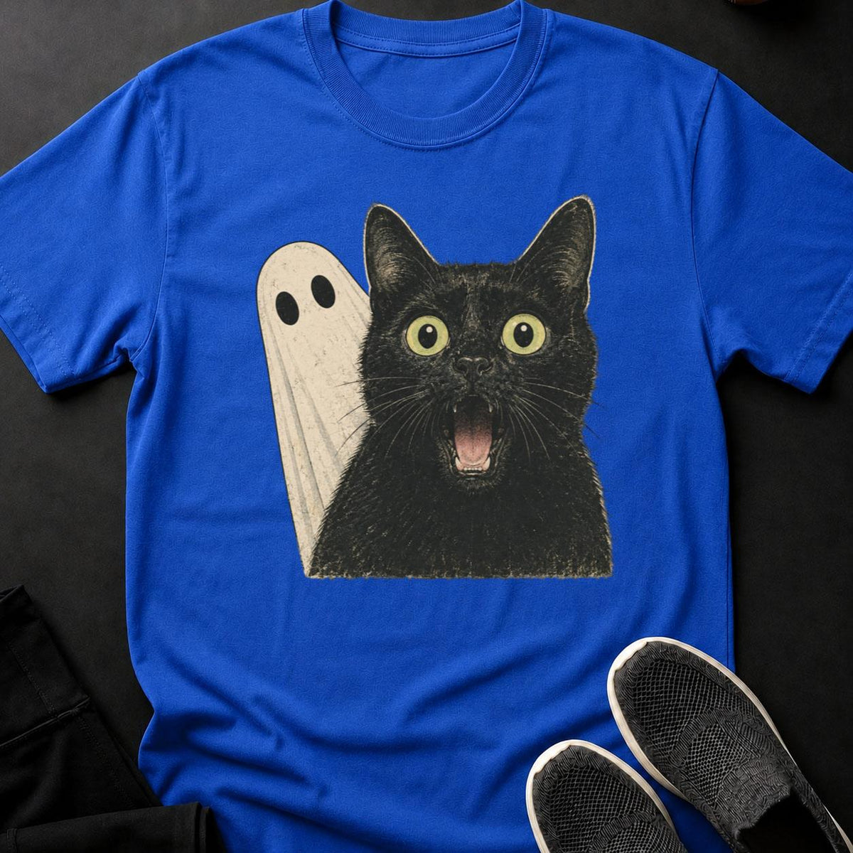 Hissing Cat And Ghost Close-Up Cat Tee