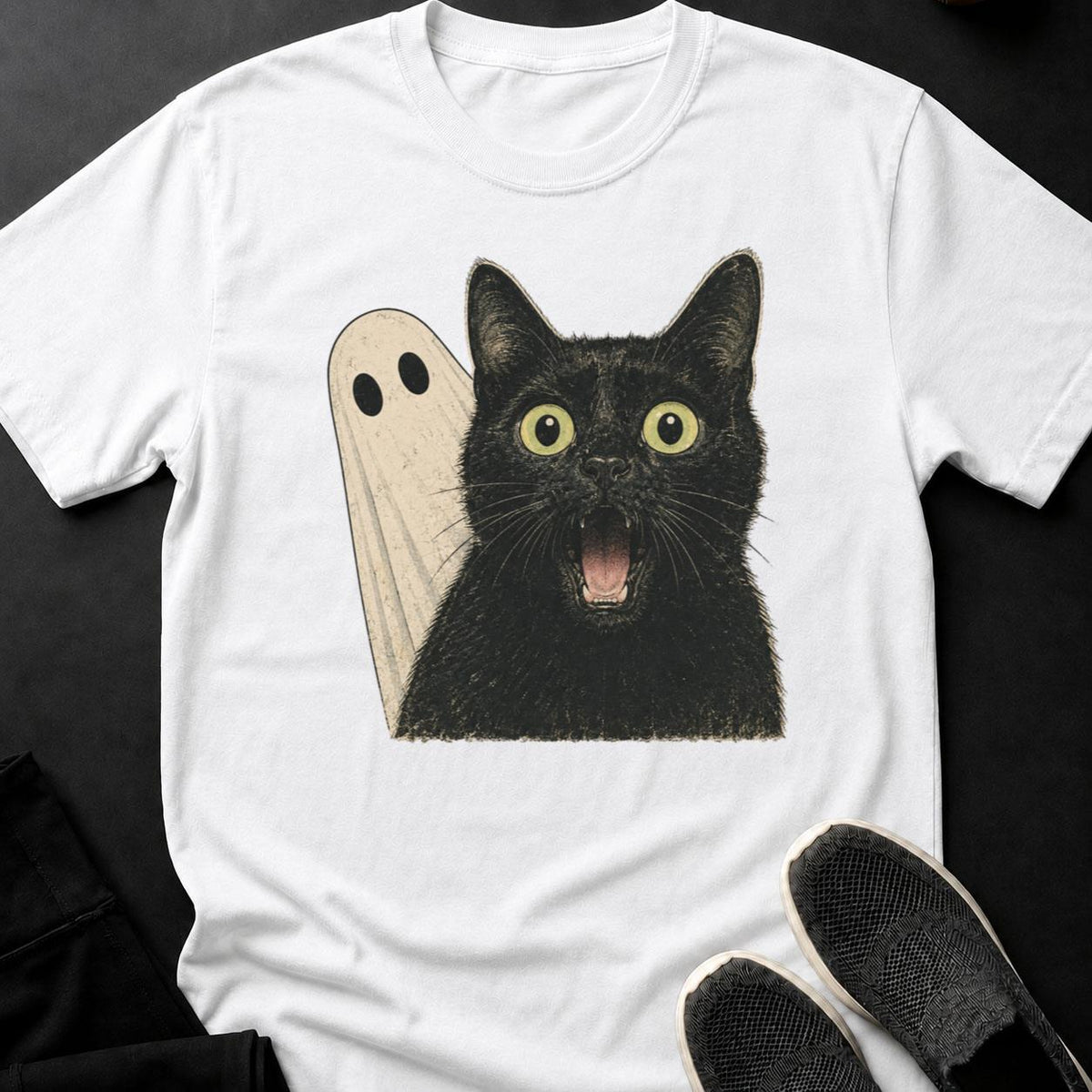 Hissing Cat And Ghost Close-Up Cat Tee