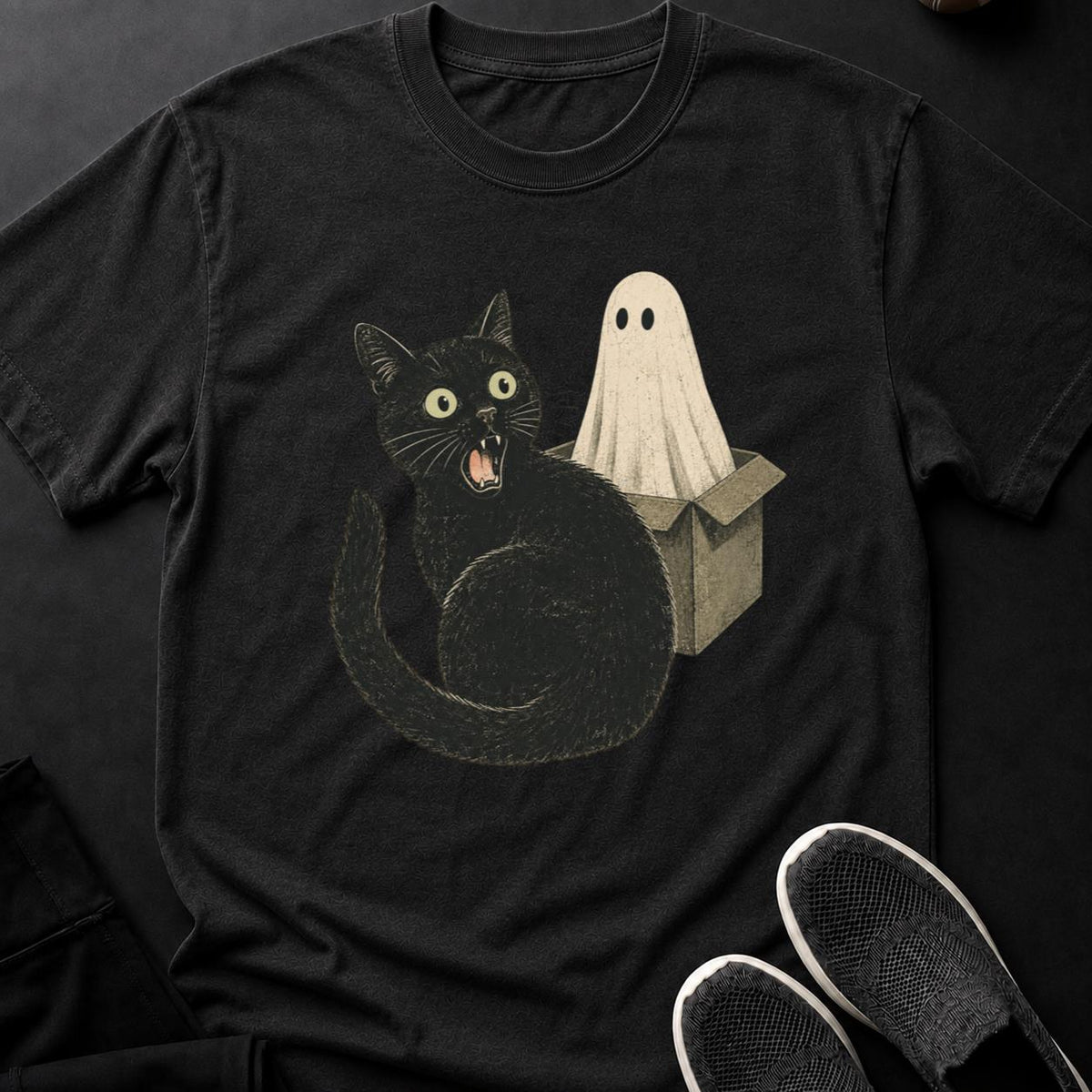 Hissing Cat And Ghost In Box Cat Tee