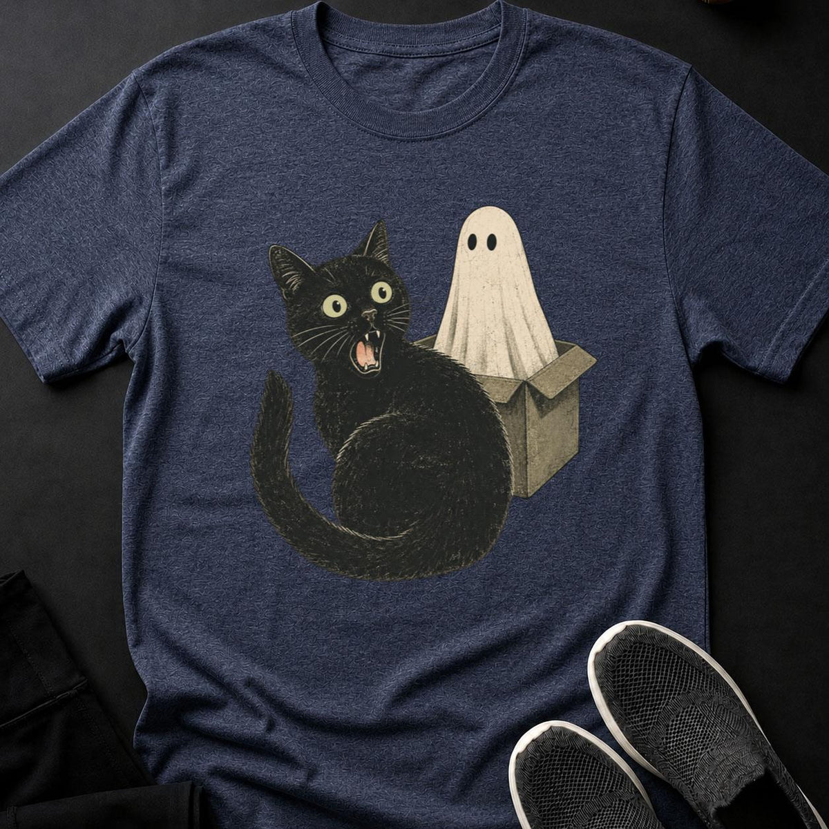 Hissing Cat And Ghost In Box Cat Tee