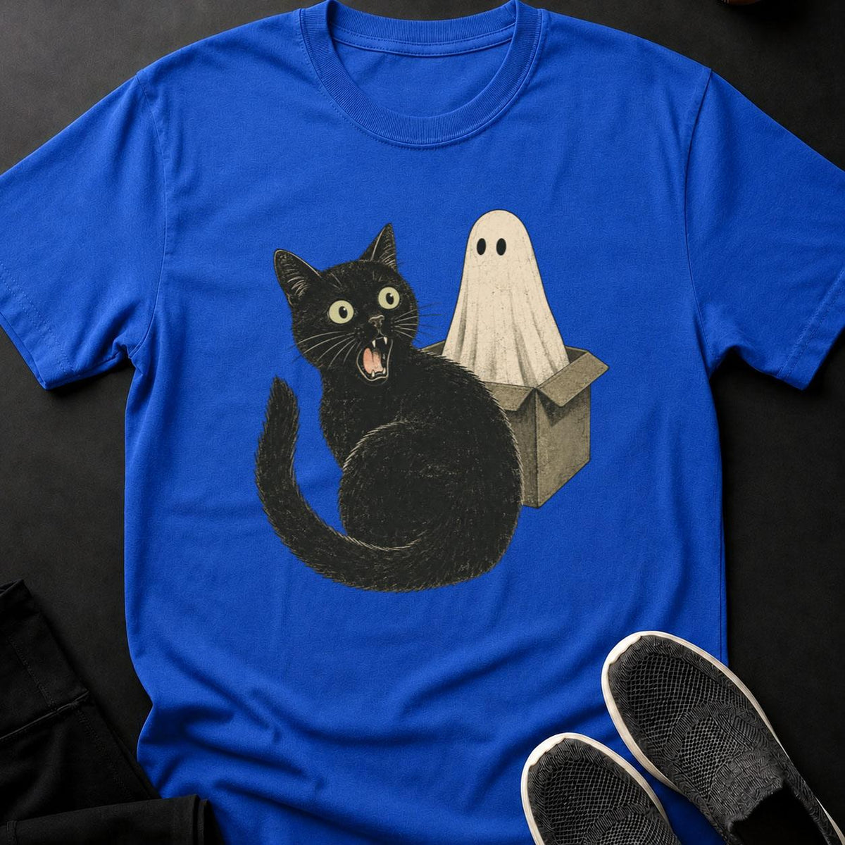 Hissing Cat And Ghost In Box Cat Tee