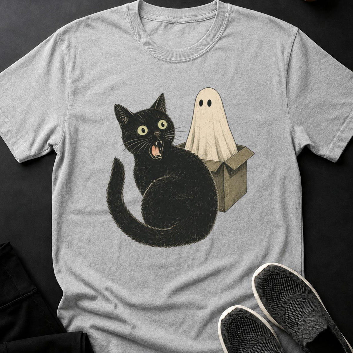 Hissing Cat And Ghost In Box Cat Tee