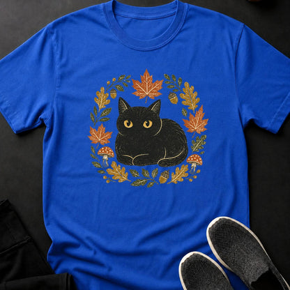 Linocut Black Cat Autumn Wreath Tee