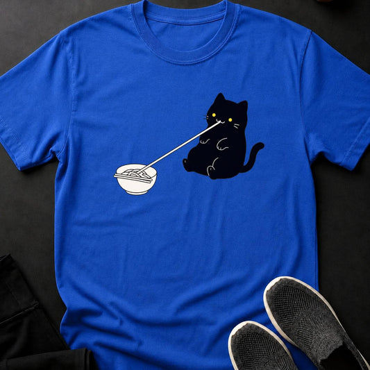 Minimal Line Art Cat Slurping Noodles Cat Tee