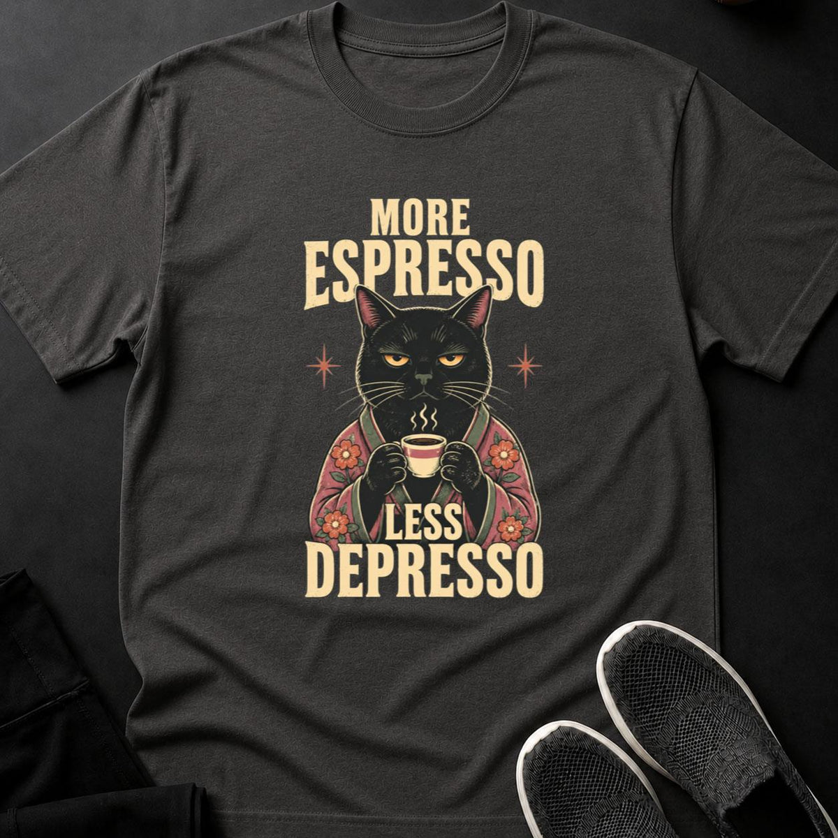 More Espresso Less Depresso Kimono Cat Tee