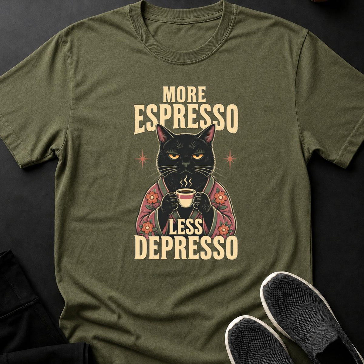 More Espresso Less Depresso Kimono Cat Tee