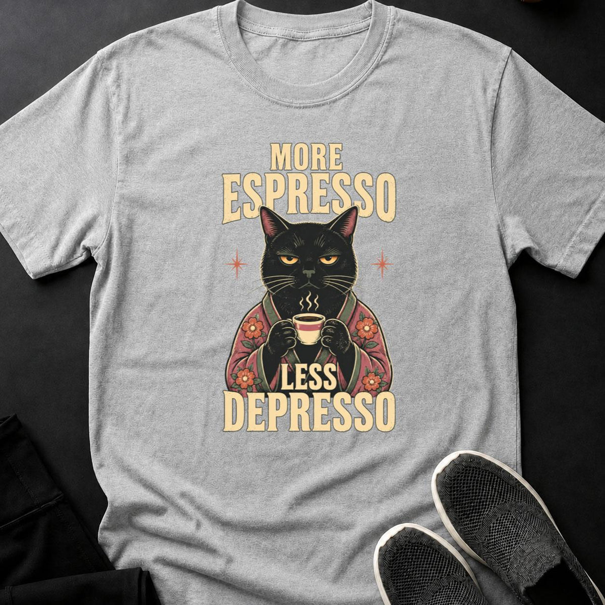 More Espresso Less Depresso Kimono Cat Tee