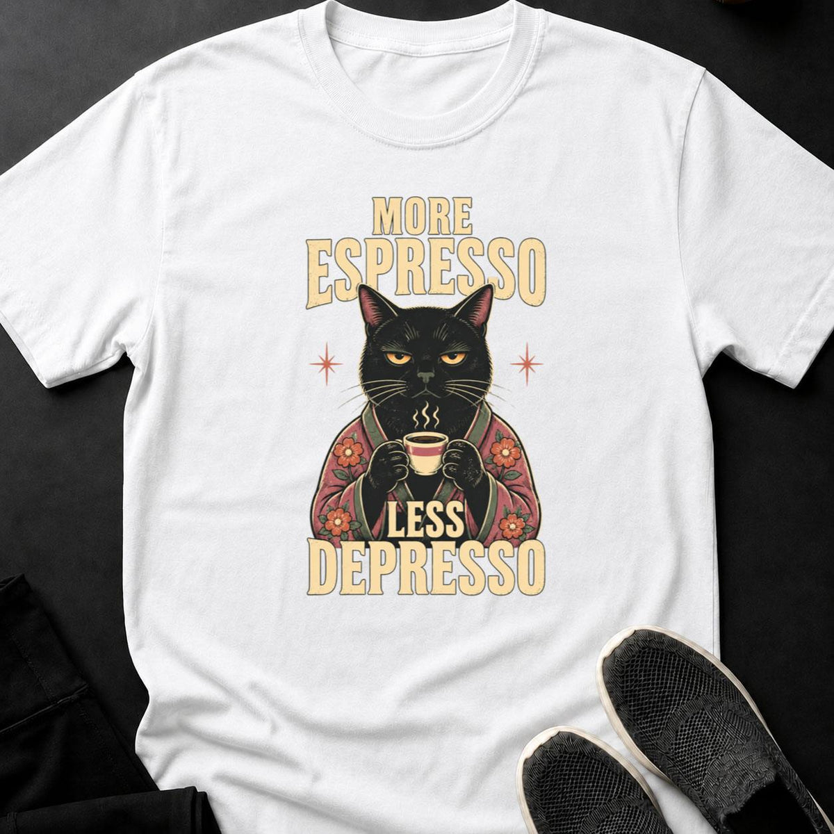 More Espresso Less Depresso Kimono Cat Tee