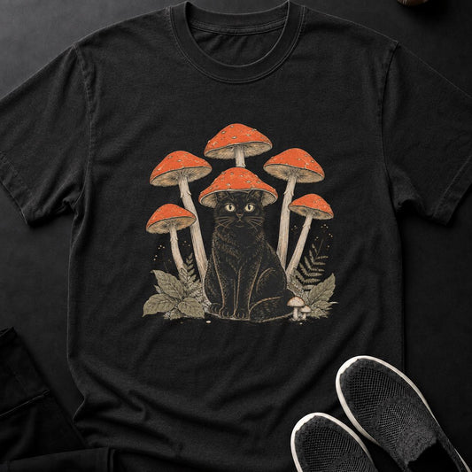 Mushroom-Hatted Cat in a Woodland Grove