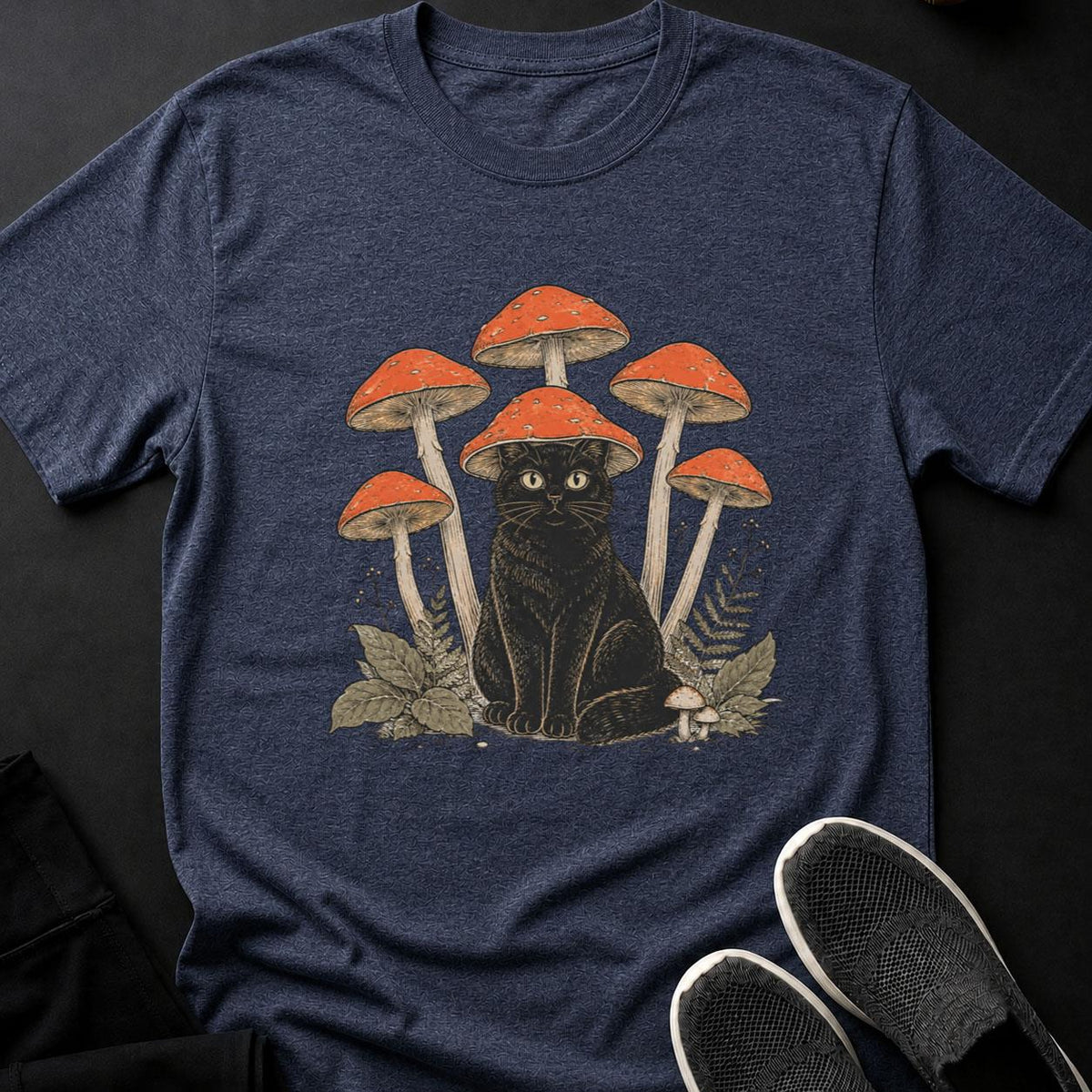 Mushroom-Hatted Cat in a Woodland Grove