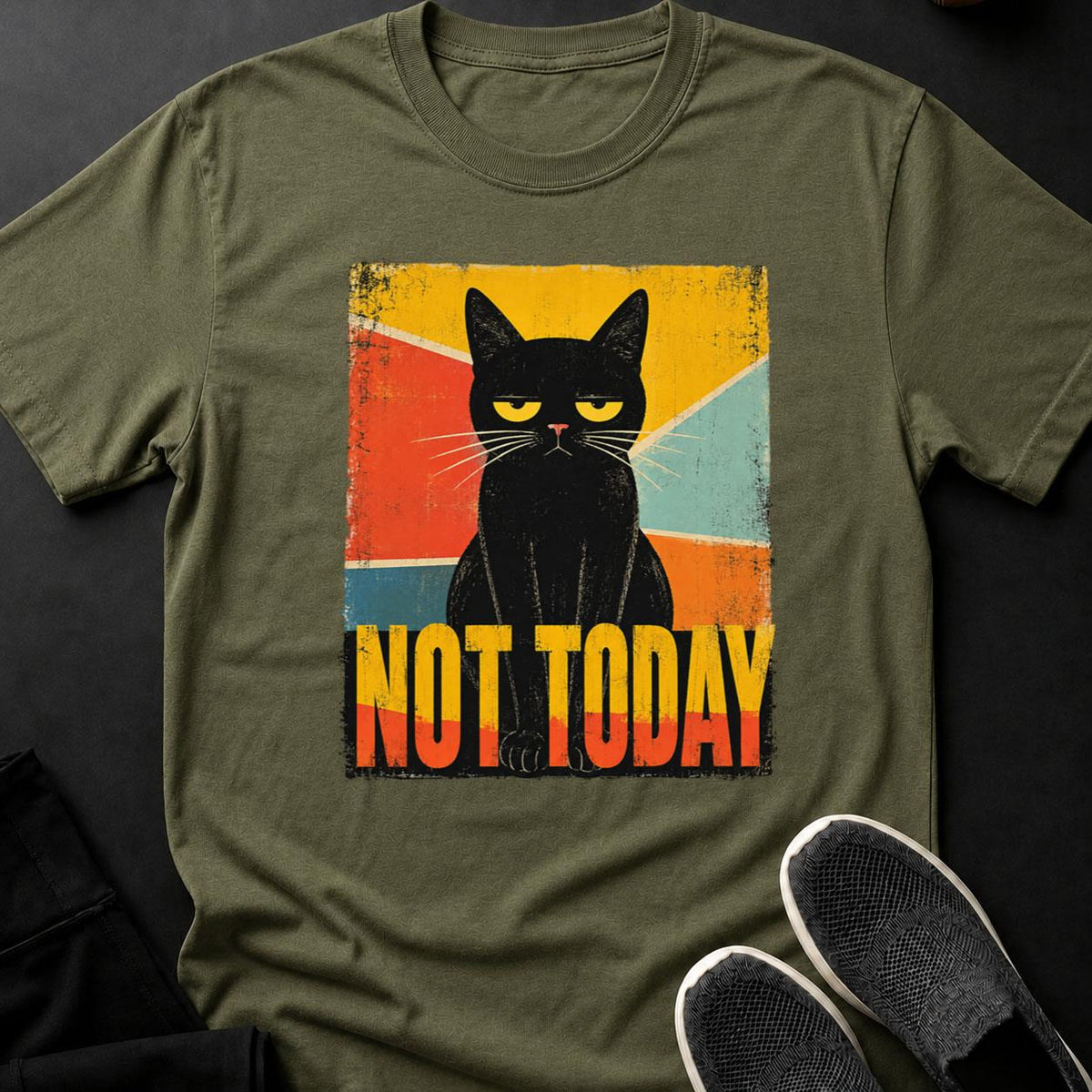 Not Today Retro Grumpy Cat Cat Tee