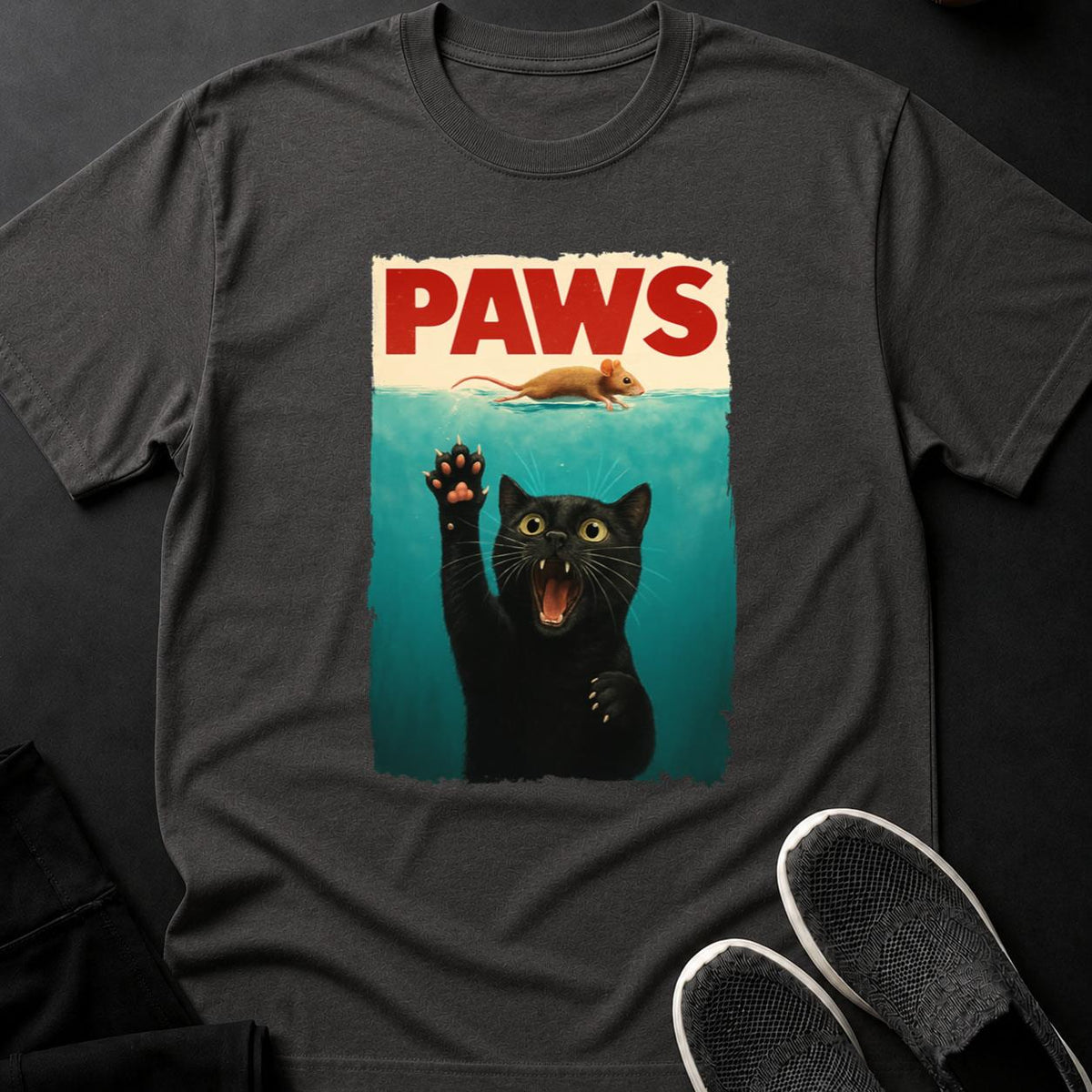 PAWS Jaws Parody Cat Mouse Tee