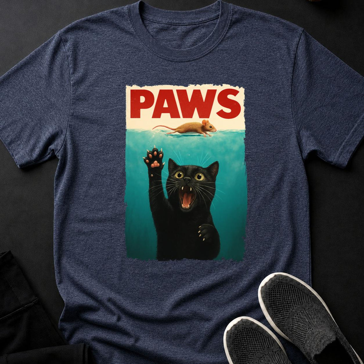 PAWS Jaws Parody Cat Mouse Tee