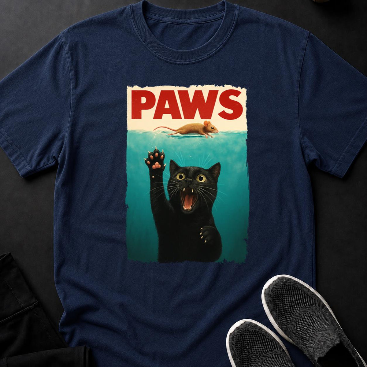 PAWS Jaws Parody Cat Mouse Tee