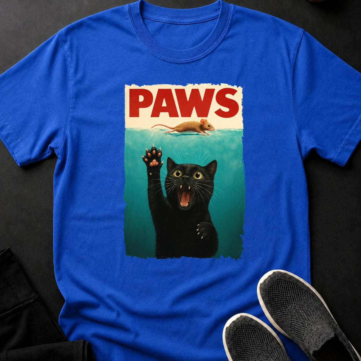 PAWS Jaws Parody Cat Mouse Tee