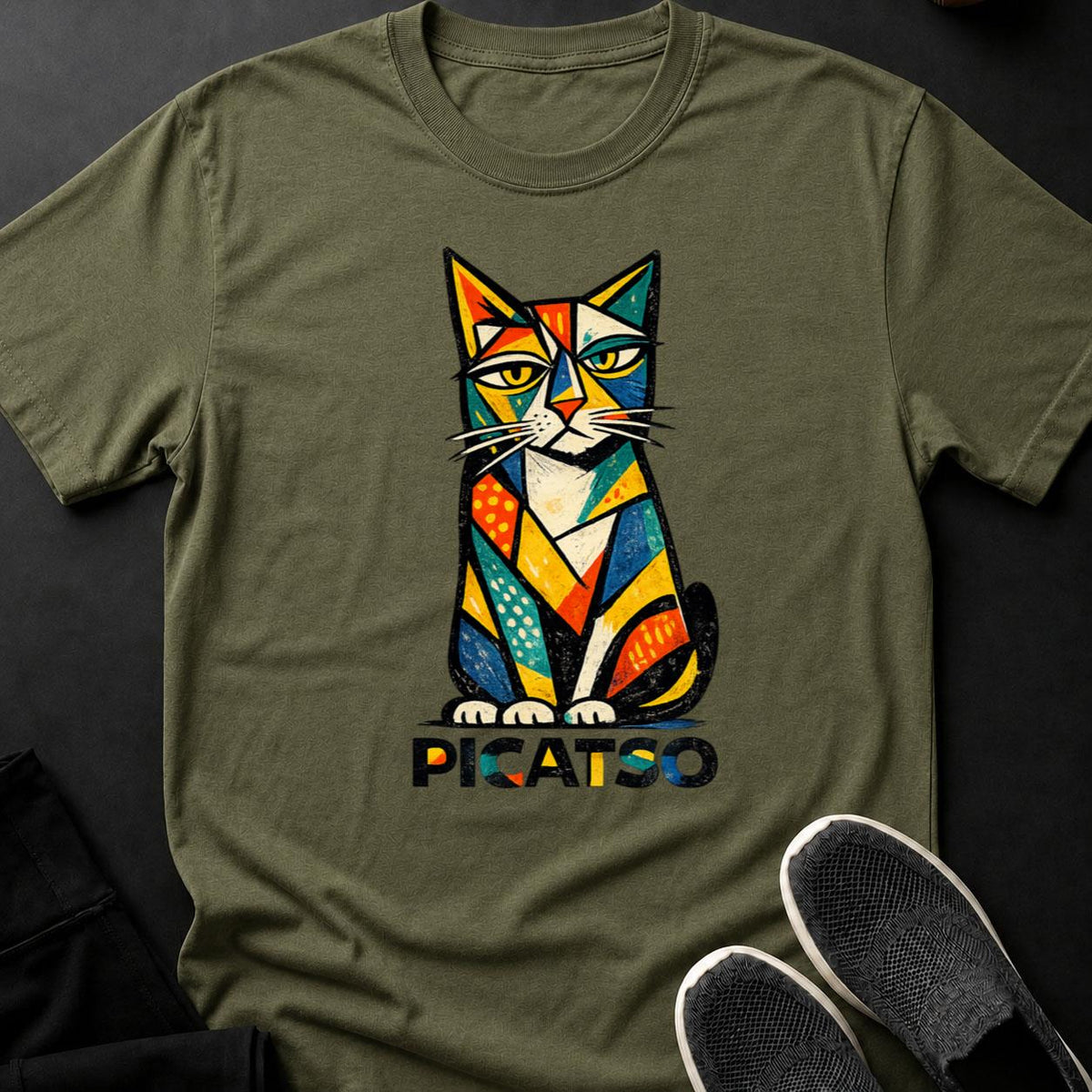 Picasso Cubist Art Geometric Cat Tee