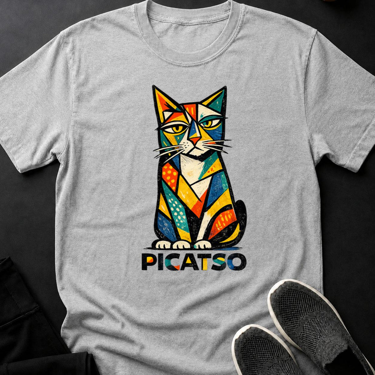 Picasso Cubist Art Geometric Cat Tee