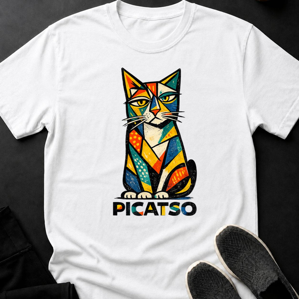 Picasso Cubist Art Geometric Cat Tee