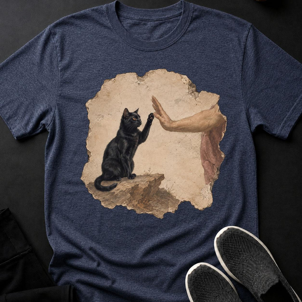 Renaissance Fresco Cat High Five Cat Tee