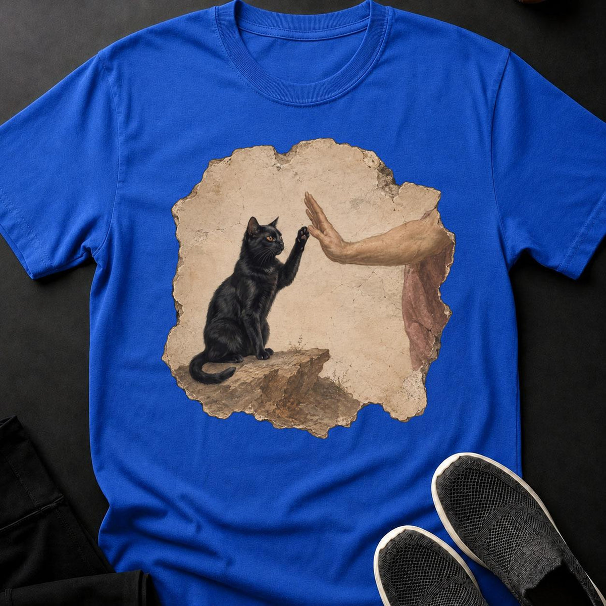 Renaissance Fresco Cat High Five Cat Tee