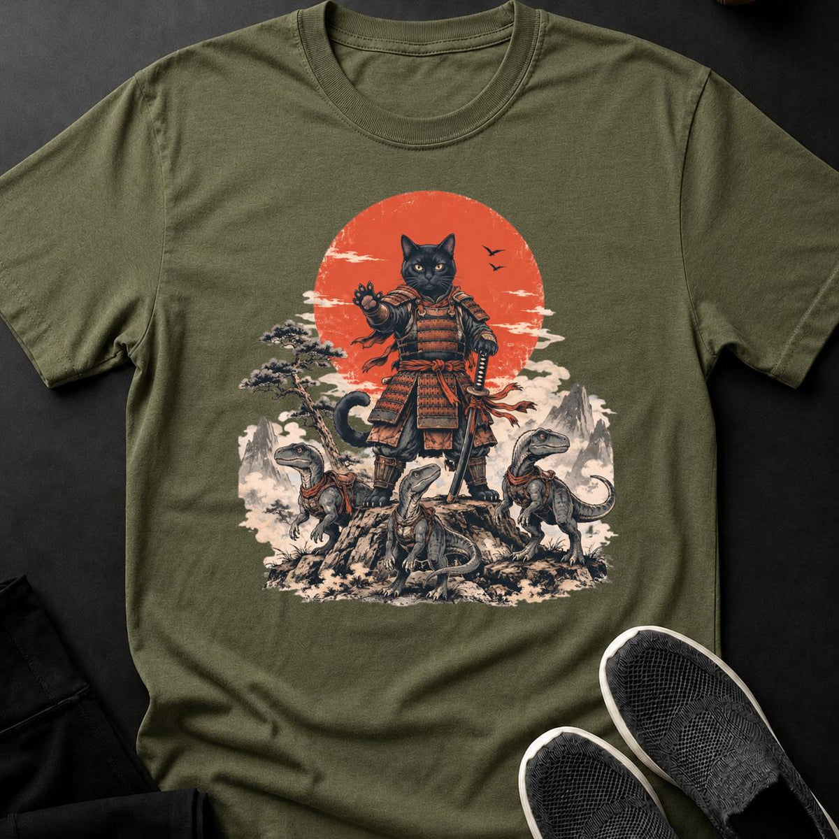 Samurai Cat Raptor Pack Commander Cat Tee