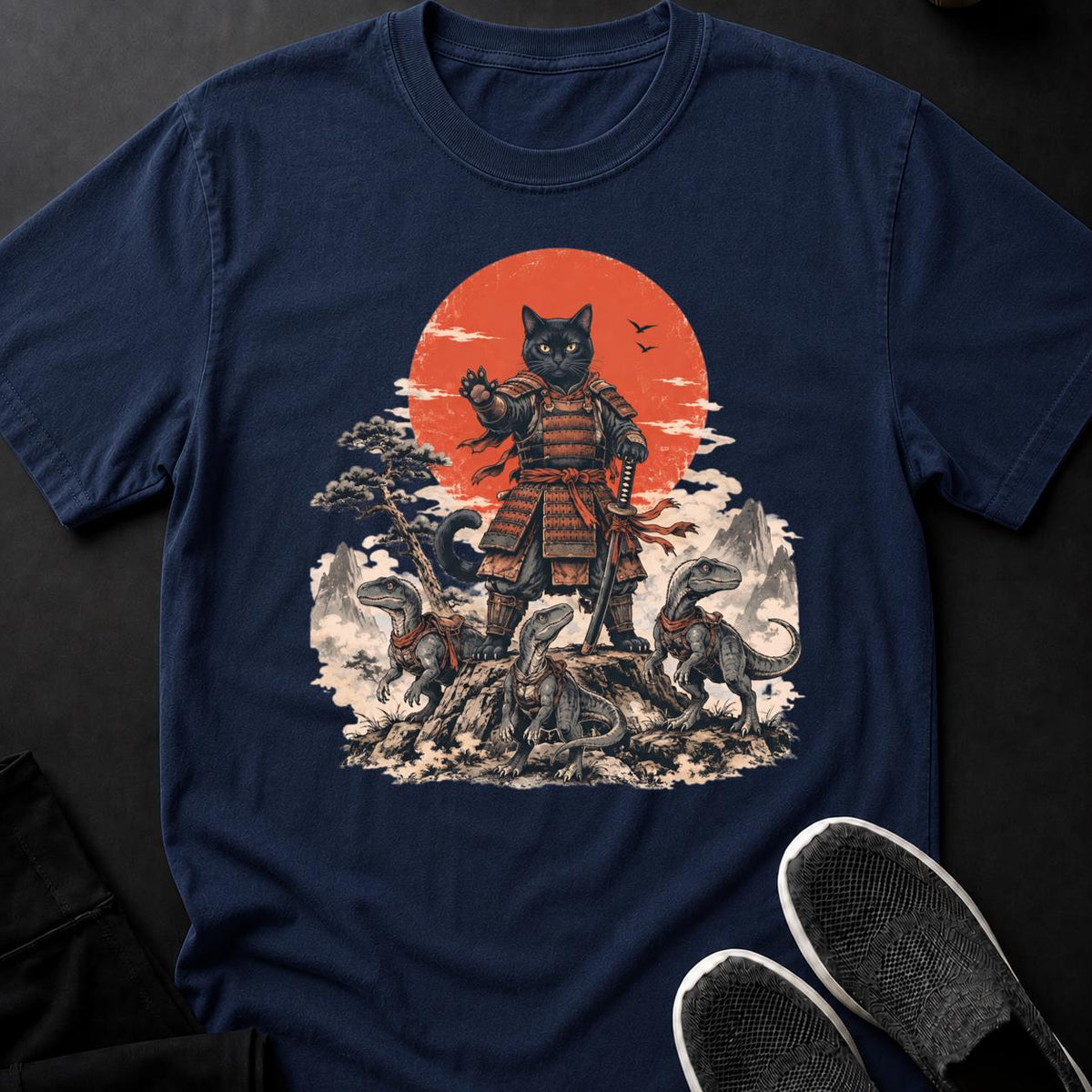 Samurai Cat Raptor Pack Commander Cat Tee