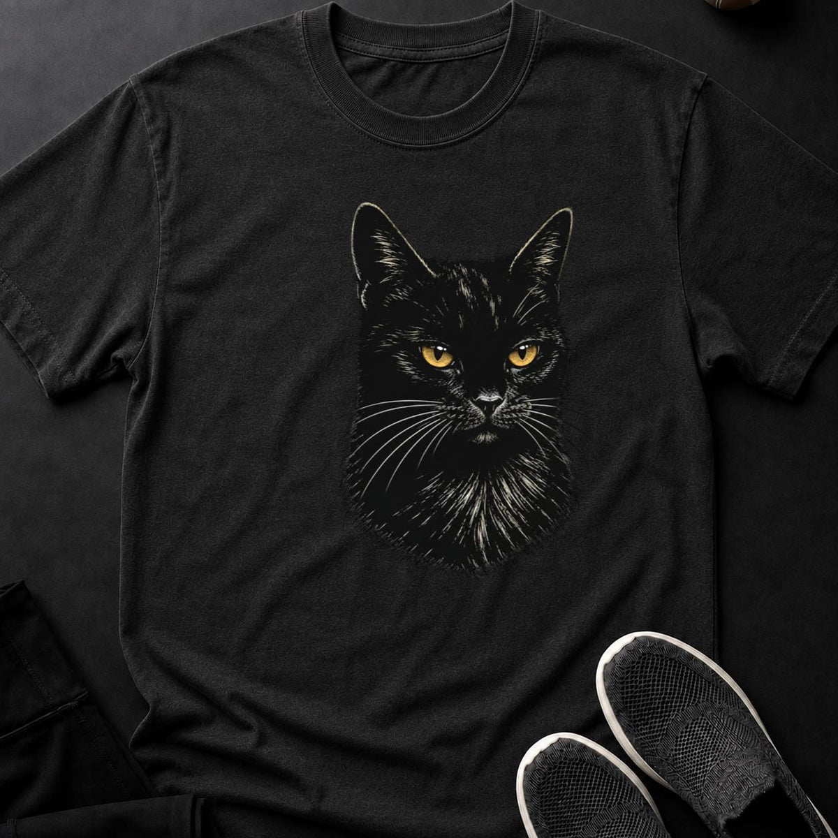 Scratchboard Black Cat Portrait