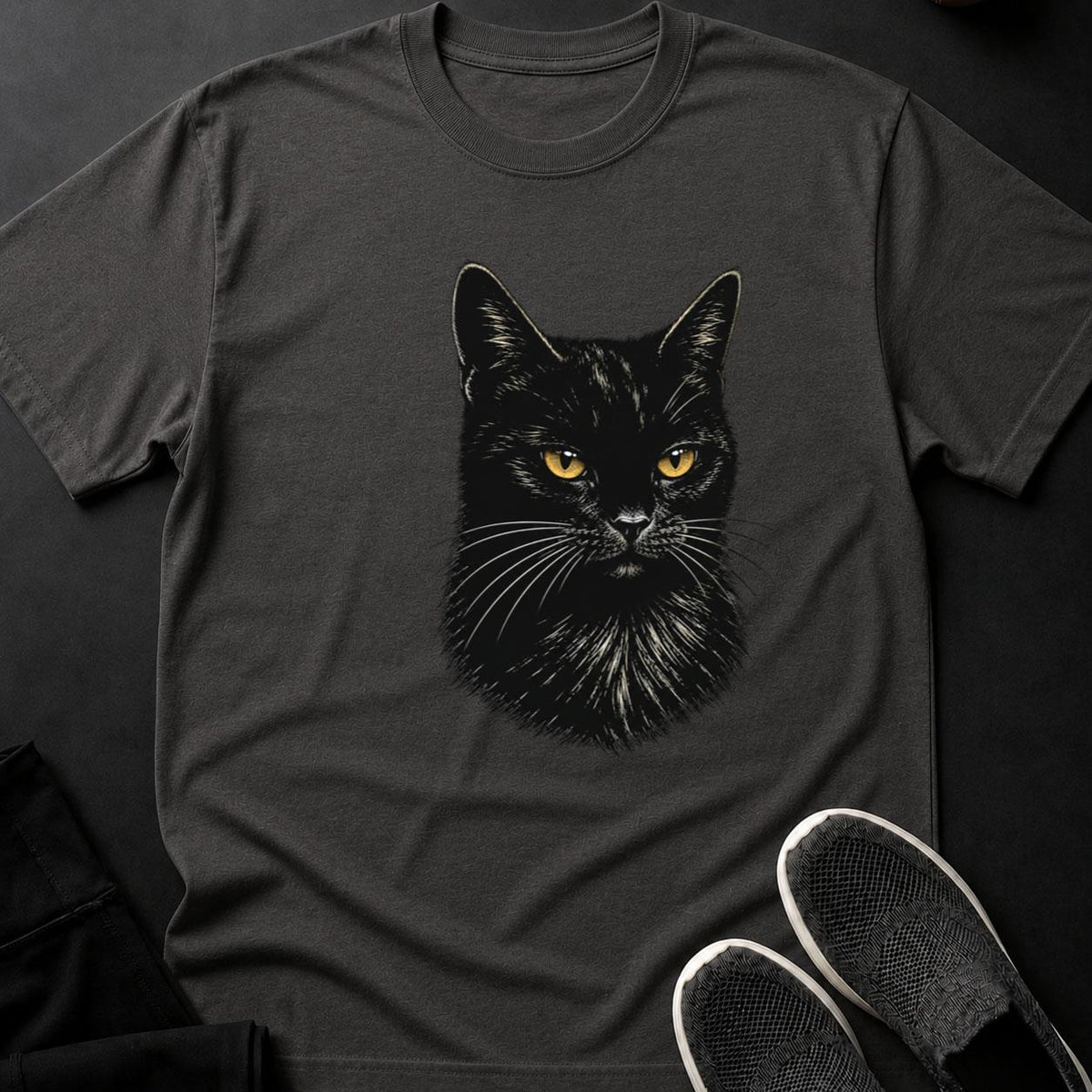 Scratchboard Black Cat Portrait
