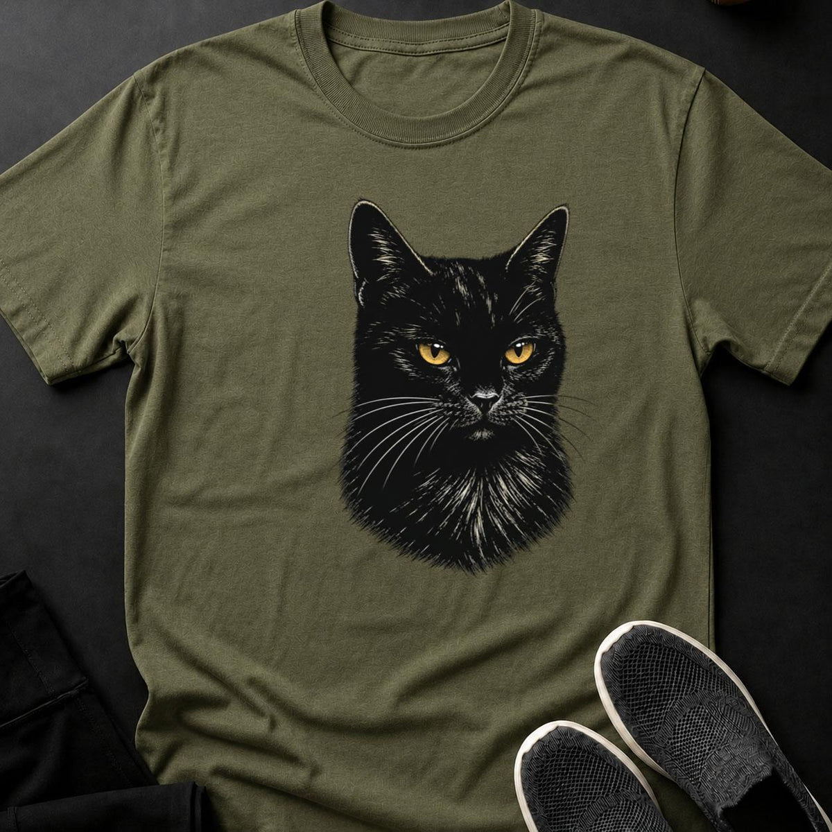 Scratchboard Black Cat Portrait
