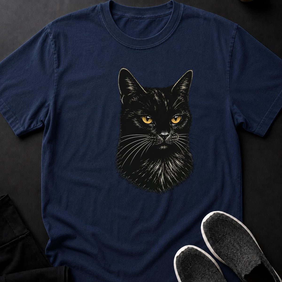 Scratchboard Black Cat Portrait