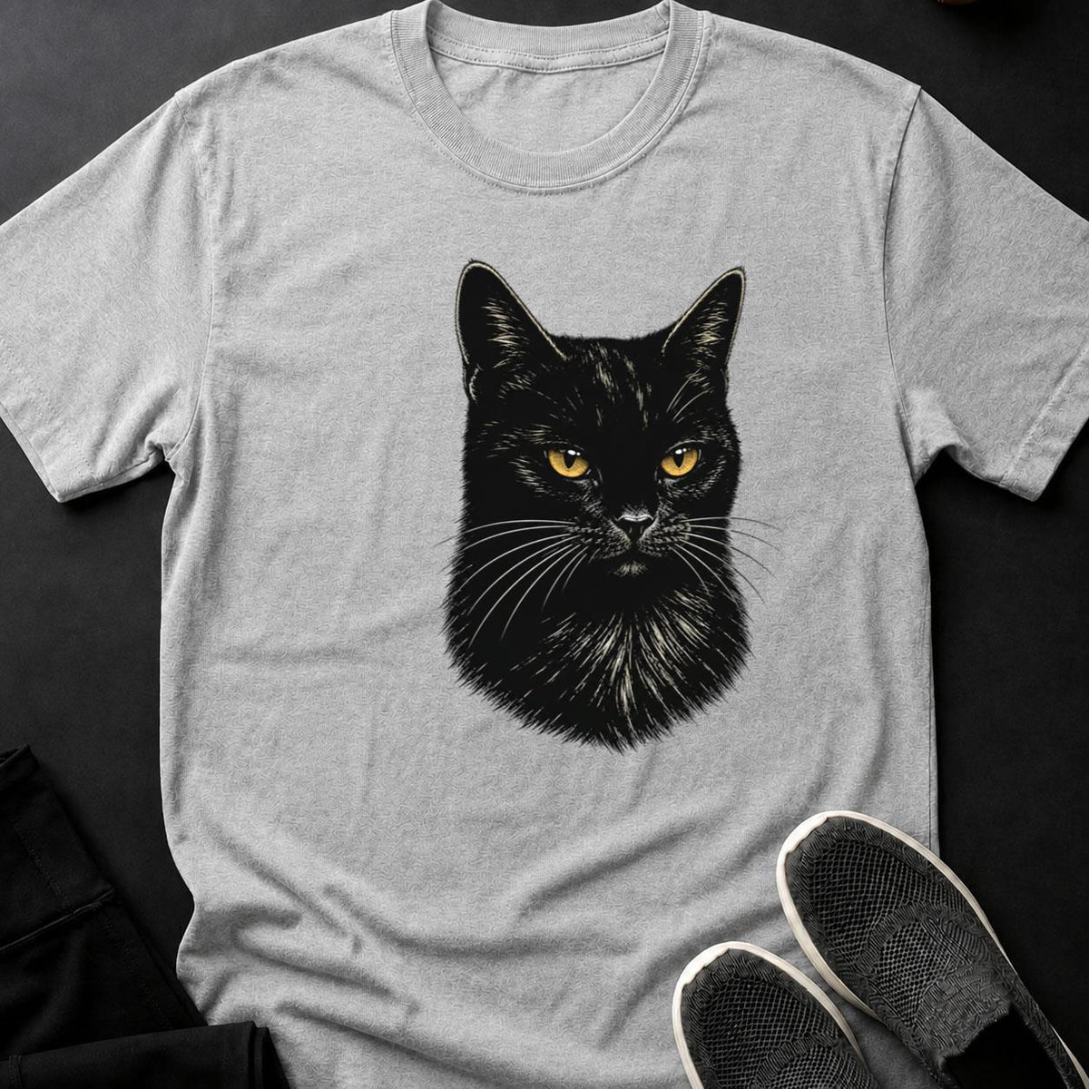 Scratchboard Black Cat Portrait