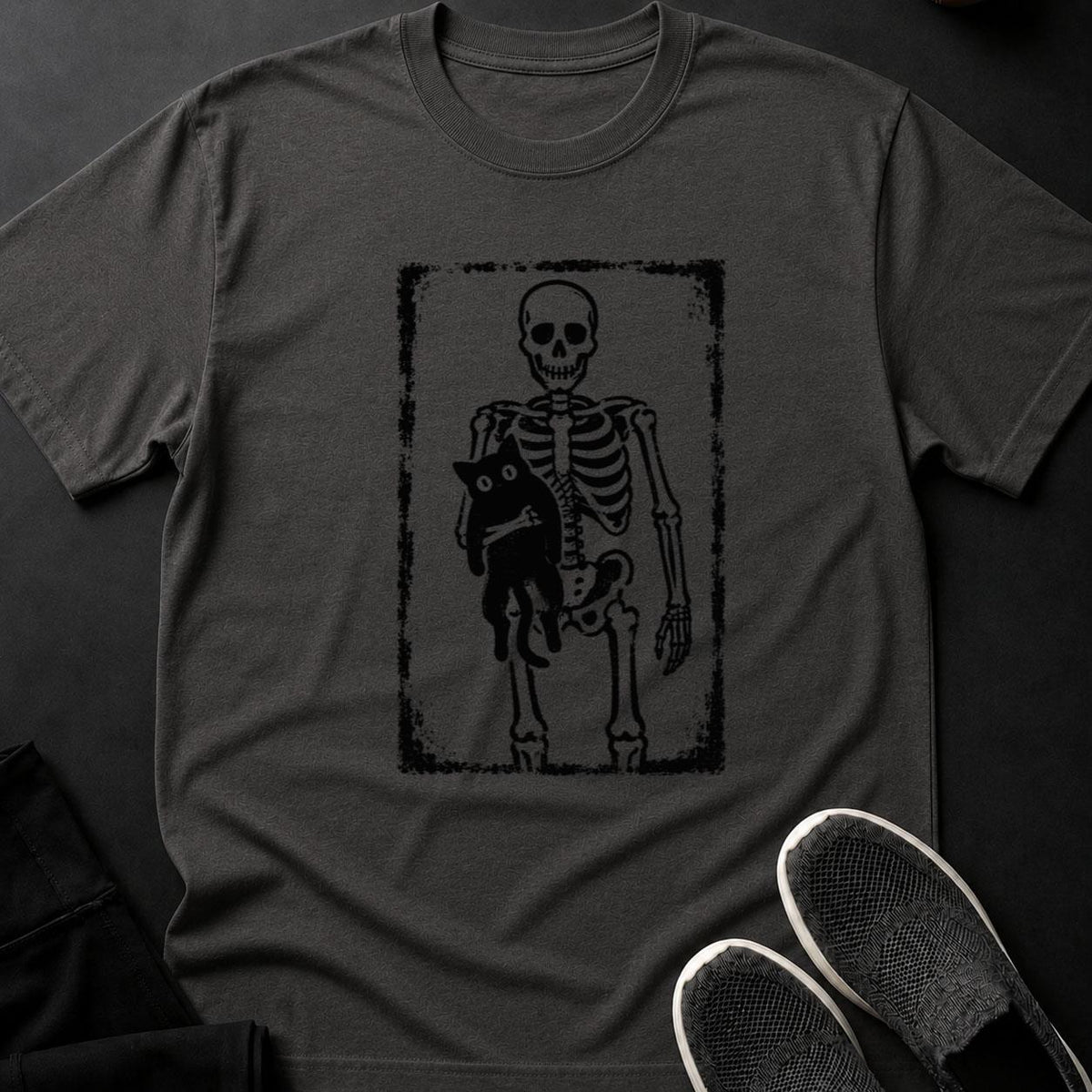 Skeleton Cat Lover Halloween Dark Tee
