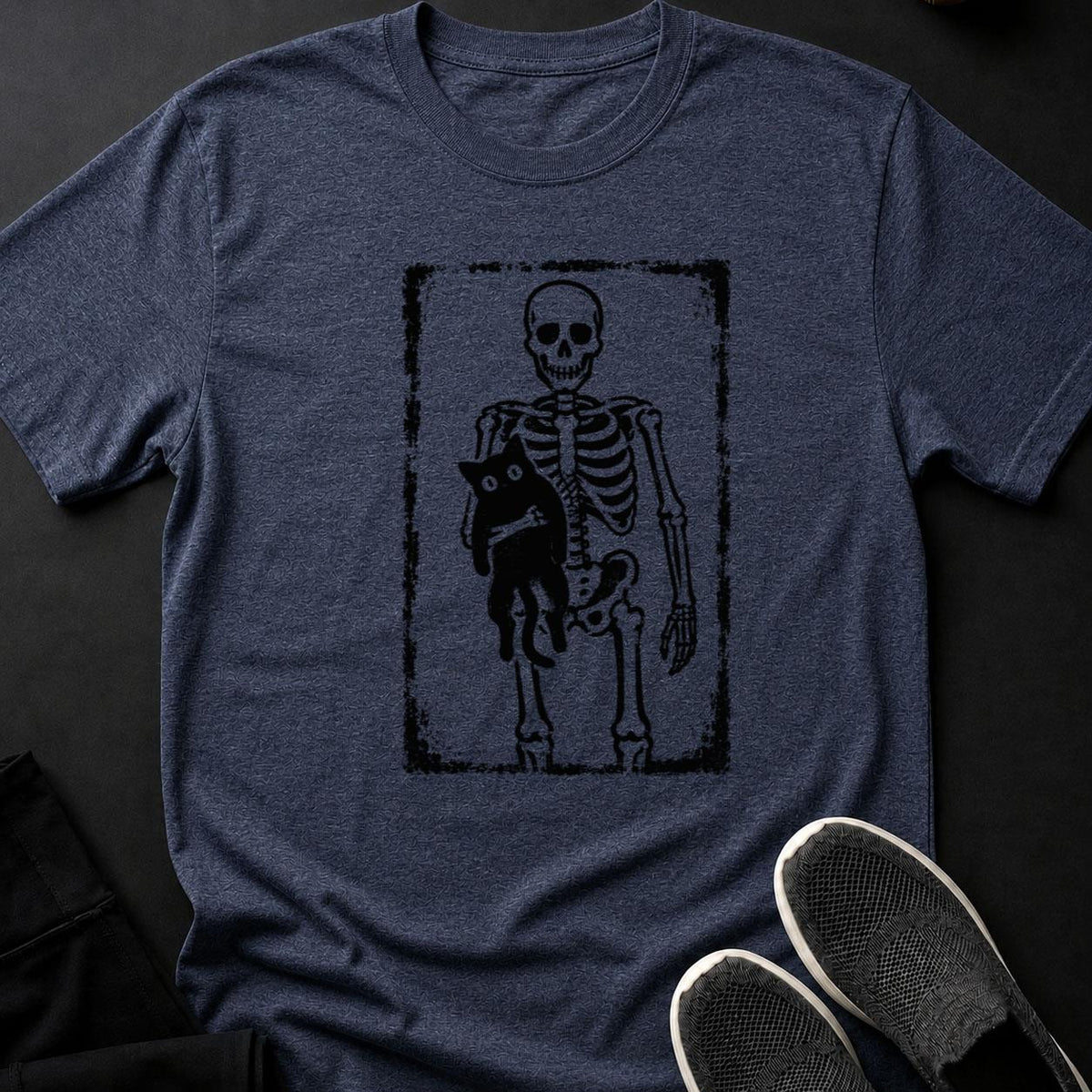 Skeleton Cat Lover Halloween Dark Tee