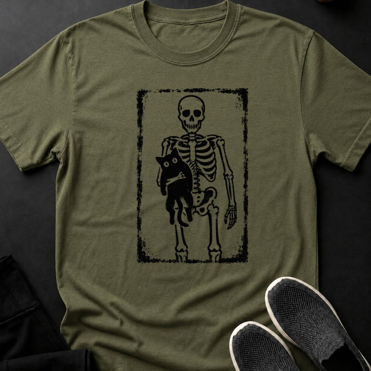 Skeleton Cat Lover Halloween Dark Tee