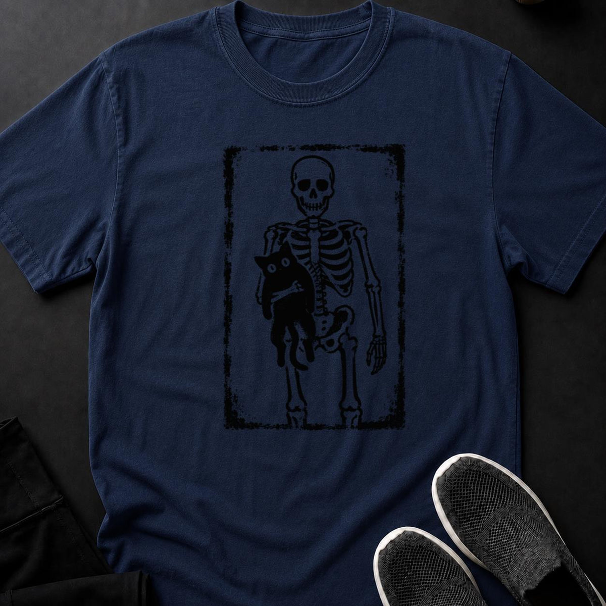 Skeleton Cat Lover Halloween Dark Tee