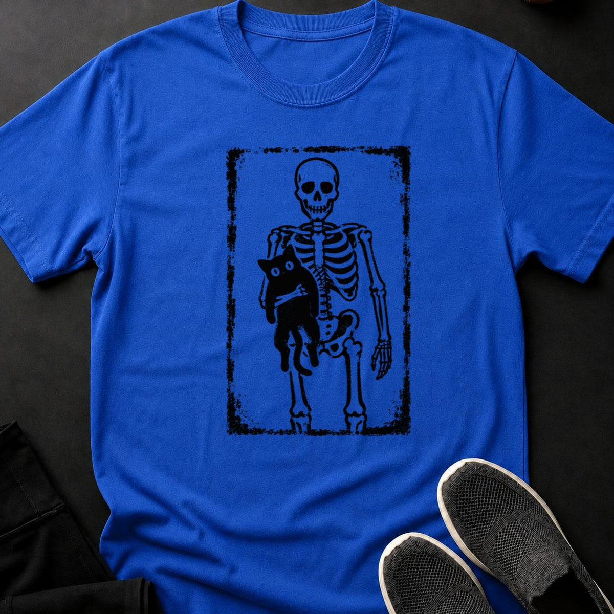 Skeleton Cat Lover Halloween Dark Tee