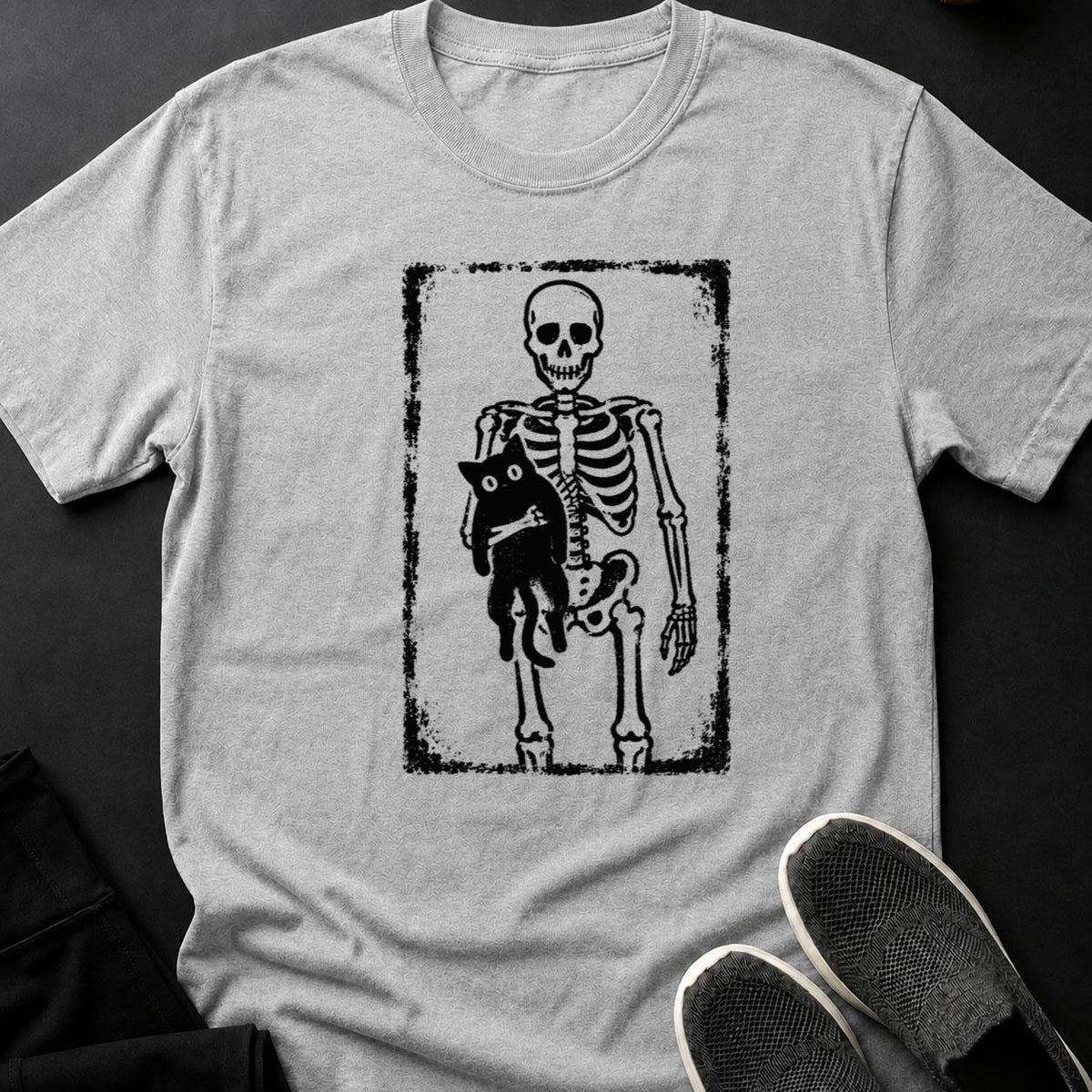 Skeleton Cat Lover Halloween Dark Tee