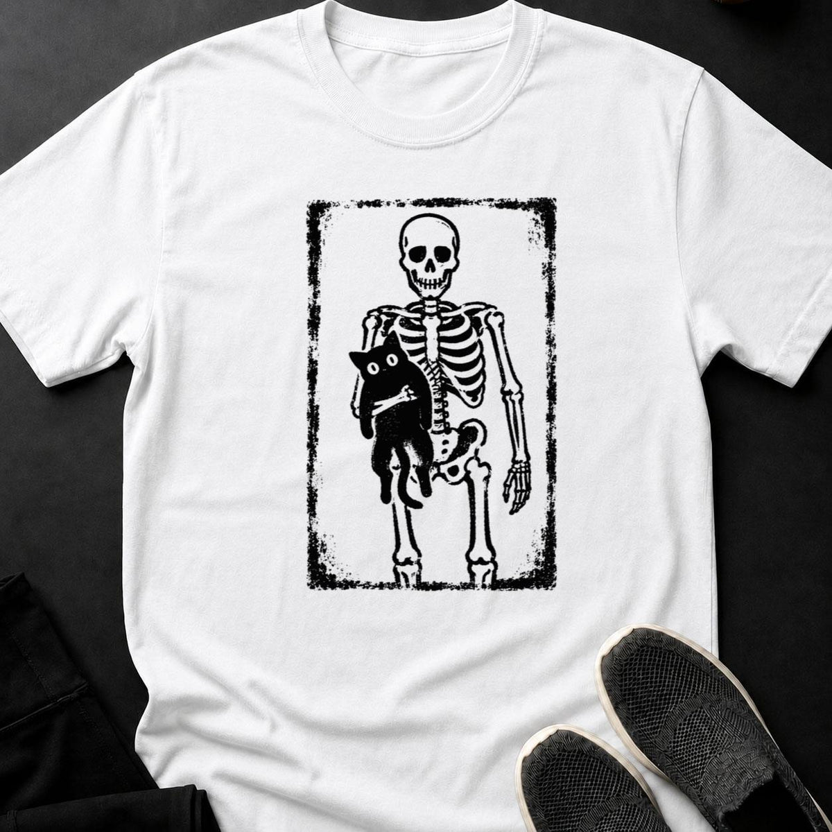 Skeleton Cat Lover Halloween Dark Tee