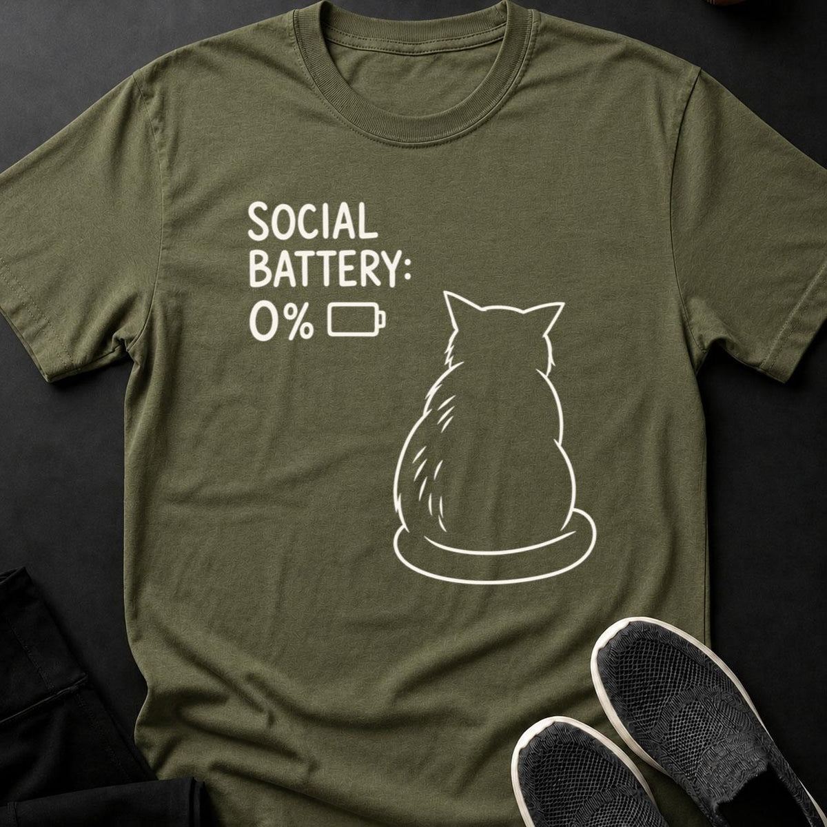 Social Battery 0 Percent Cat Tee